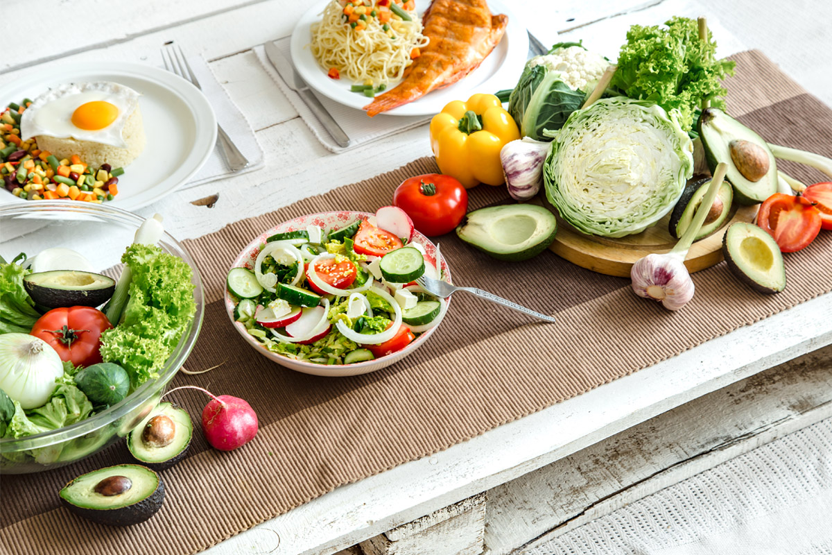 What Are The 7 Things You Need For a Healthy Diet? Food on the table with a balanced diet.